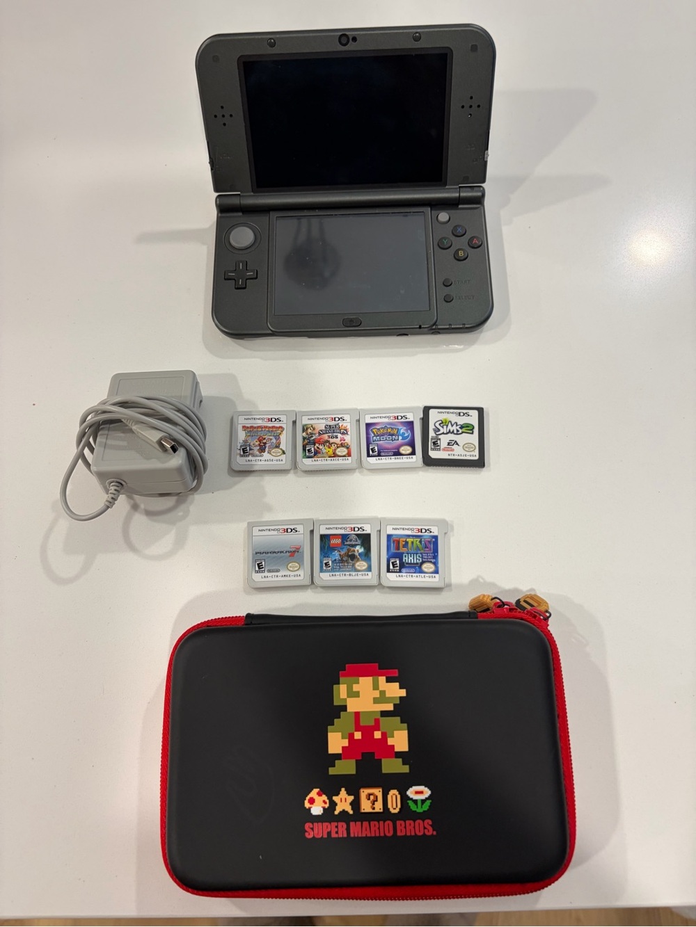 Nintendo Gray 3DS XL with Games and Super Mario Carry Case
